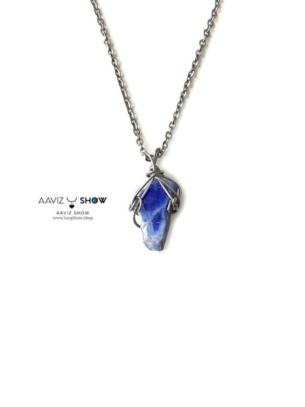 گردنبند سنگی کوارتز آبی معدنی و راف A1274