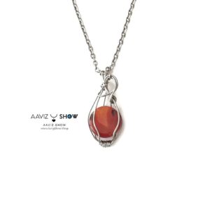 گردنبند عقیق کارنلین اصل و معدنی با قاب مفتولی ویژه A1284