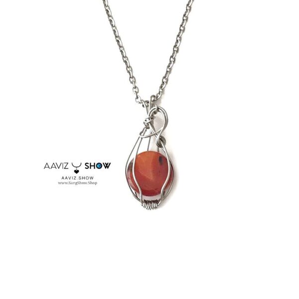 گردنبند عقیق کارنلین اصل و معدنی با قاب مفتولی ویژه A1284