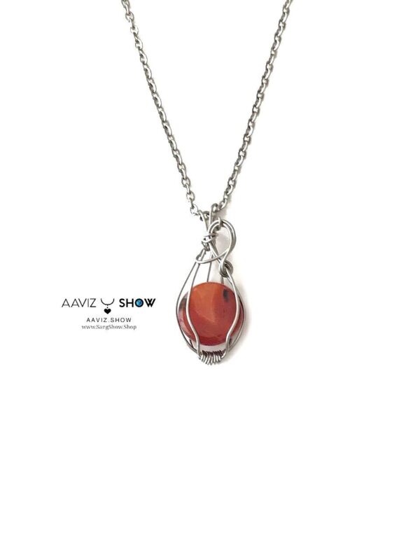 گردنبند عقیق کارنلین اصل و معدنی با قاب مفتولی ویژه A1284