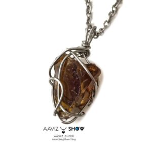 گردنبند سنگ کهربا نمونه اصل و زیبا A1303
