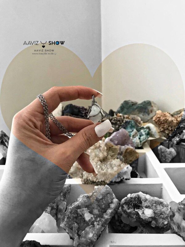 گردنبند سنگ اصل آکوامارین نمونه راف و معدنی A1302 - تصویر 4