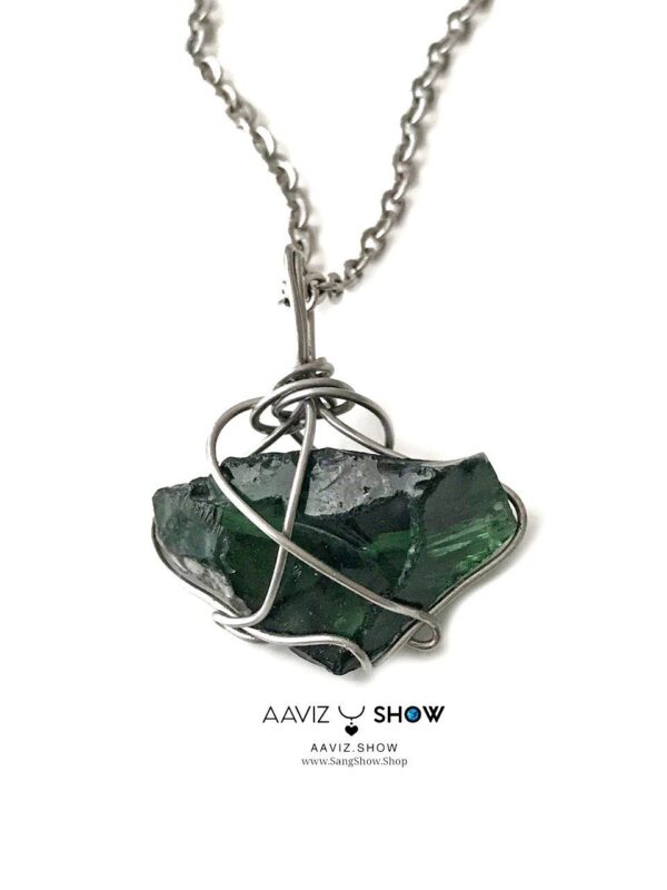 گردنبند ابسیدین سبز نمونه راف و استثنایی و معدنی A1323 - تصویر 2