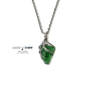 گردنبند سنگ راف ابسیدین سبز نمونه  استثنایی و معدنی A1325
