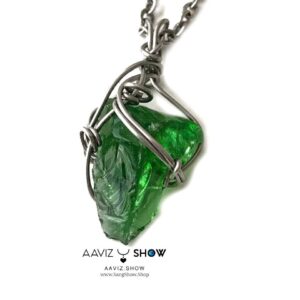 گردنبند سنگ راف ابسیدین سبز نمونه  استثنایی و معدنی A1325