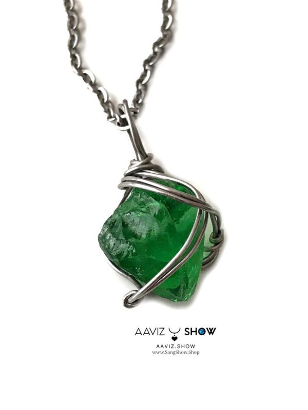 گردنبند ابسیدین سبز نمونه راف و استثنایی و معدنی A1326 - تصویر 2