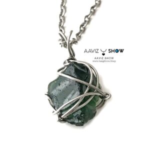 گردنبند سبز ابسیدین نمونه راف و معدنی با بافت مفتولی ویژه A1327