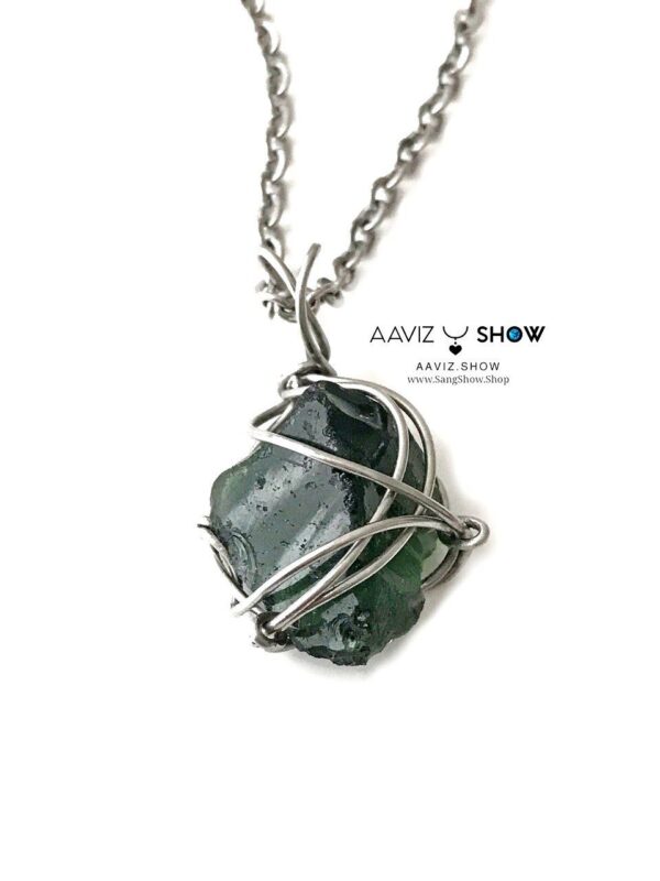گردنبند سبز ابسیدین نمونه راف و معدنی با بافت مفتولی ویژه A1327 - تصویر 2