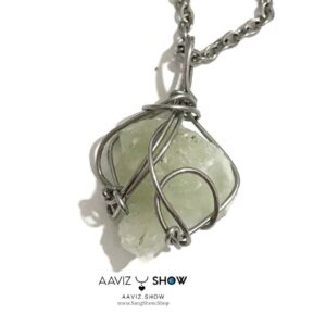 آویز لیمو کوارتز راف و معدنی با قاب مفتولی استیل و ویژه A1338