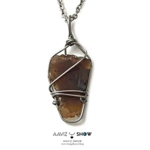 آویز کارنلین مات راف و معدنی با بافت مفتولی خاص A1372