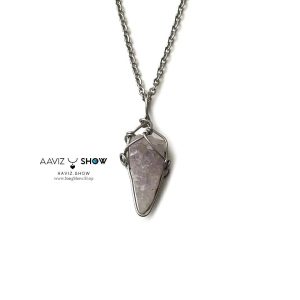 گردنبند آمیتیست راف با بافت مفتولی استیل A1378