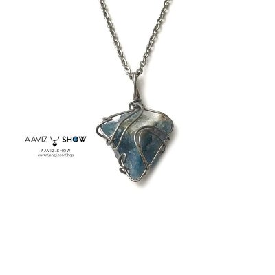 گردنبند راف سنگ کوارتز آبی با بافت مفتولی استیل A1383