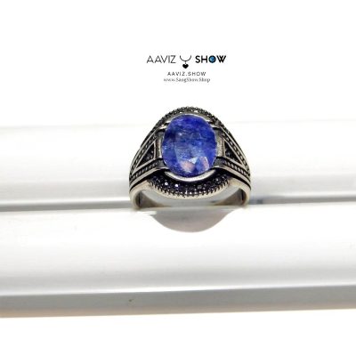 انگشتر مردانه یاقوت کبود اصل و ویژه با رکاب طلاروس R36