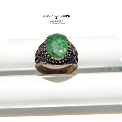 انگشتر زمرد مردانه هندوستان با رکاب طلاروس R38