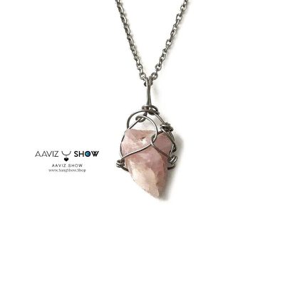 گردنبند رز کوارتز راف سنگ معدنی و اصل A1386