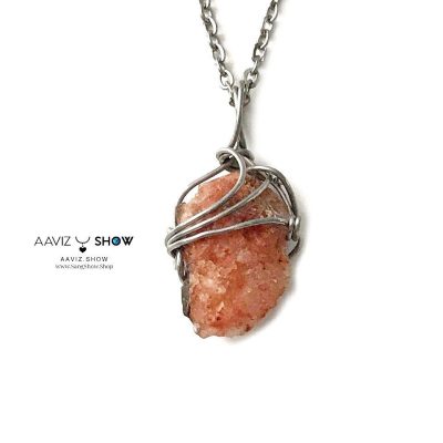 گردنبند سنگ آنالسیم سرخ راف سنگ معدنی و اصل A1391