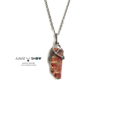 صفحه اصلی 52 گردنبند سنگ عقیق قرمز نمونه راف و اصل با بافت مفتولی استیل A1395